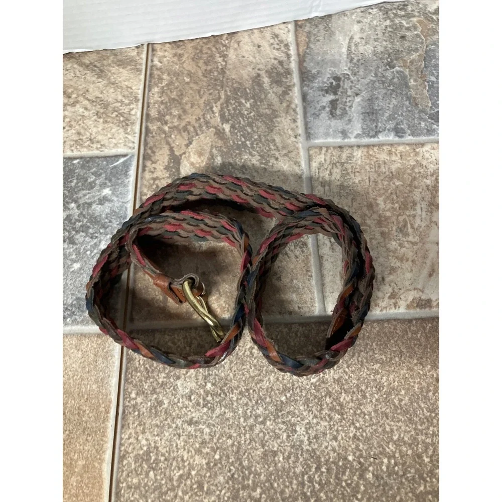 Woven Leather Belt Multicolored Braided Genuine Leather Brass Buckle Small‎